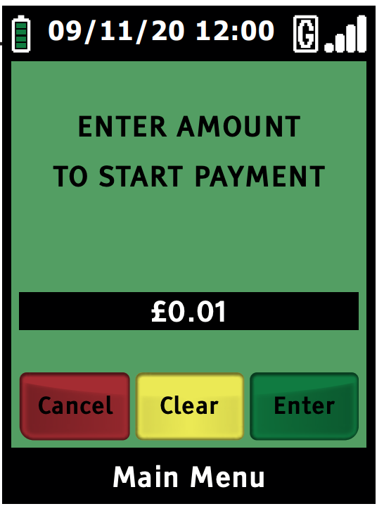 transaction home screen to enter sale amount to start contactless payment