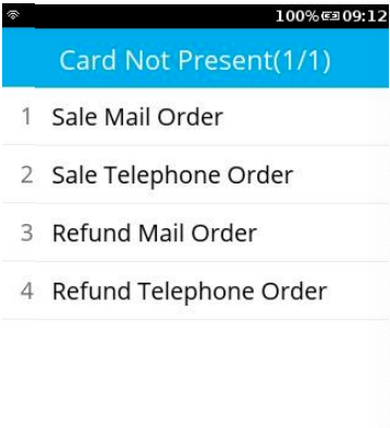 select refund telephone order in card not present menu