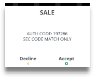 payment is successful and auth code is displayed on the screen