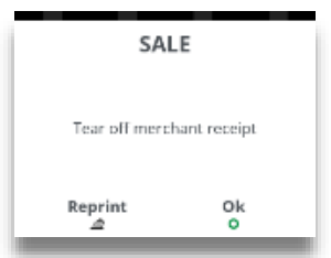 merchant receipt is printed and option to tear off or press enter to complete transaction