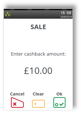 enter cashback amount for purchase with cashback feature